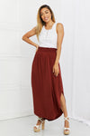 Zenana It's My Time Full Size Side Scoop Scrunch Skirt in Dark Rust