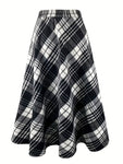 Plaid Midi Skirt with Pocketed